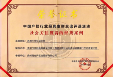 喜報(bào)！“貴陽(yáng)市開(kāi)陽(yáng)縣高峰至田坎公路建設(shè)項(xiàng)目運(yùn)用森林碳票履行生態(tài)修復(fù)義務(wù)”成功入選中國(guó)產(chǎn)權(quán)協(xié)會(huì)年度環(huán)境權(quán)益交易領(lǐng)域經(jīng)典案例